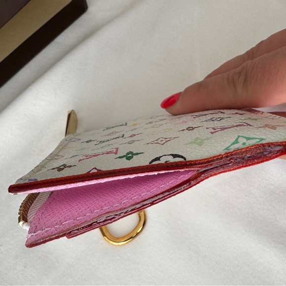 LOUIS VUITTON Monogram Multicolor Key Pouch Card Holder Coin Purse White Litchi - Picture 6 of 14